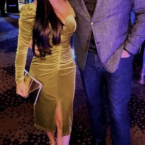 green midi dress velvet like